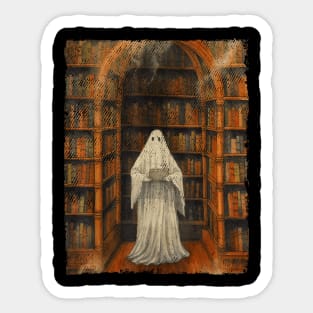 Vintage Ghost Book Reading Librarian Halloween Teachers Sticker